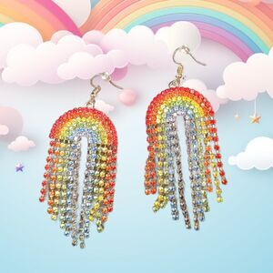Stunning! Iced Rhinestone Dangle RAINBOW Earrings 🌈